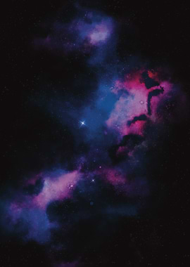 Vibrant purple, blue, and pink nebula in deep space.