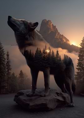 Howling Wolf Double Exposure