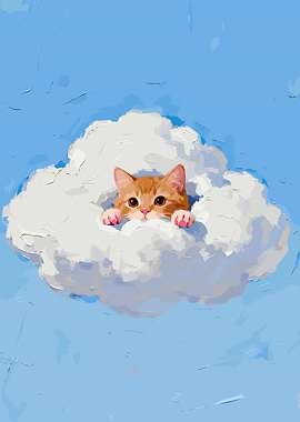 Cute Cat Peeking from a Cloud