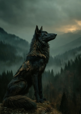 Majestic Wolf in Misty Mountains