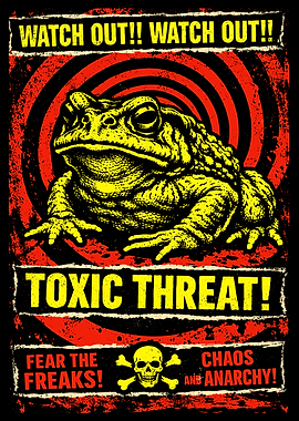 Toxic Toad Poster, Vintage Horror Creature Wall Art, Retro Monster Circus Style Print