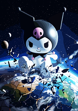 Kuromi Crushing Earth in Space