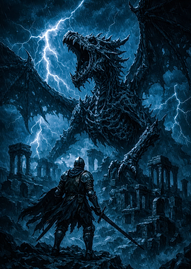 Knight vs Dragon in Storm