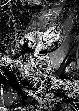 Dinosaur in a dark jungle