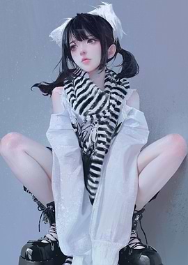 Anime Girl with Cat Ears and Scarf