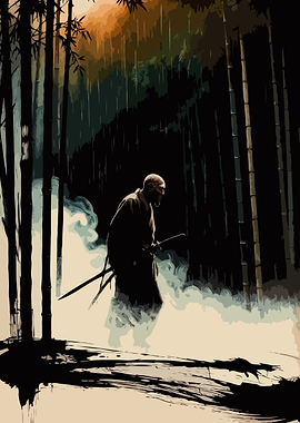 Samurai in a Bamboo Forest Fantasy Art