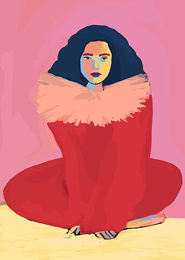 Woman in Red with Fur Collar