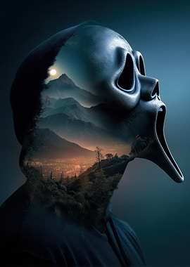 Ghostface Mask with Mountain Landscape