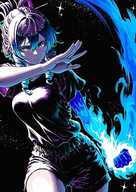 Anime Girl with Blue Flames