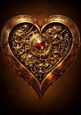 Steampunk Heart with Gears and Gem