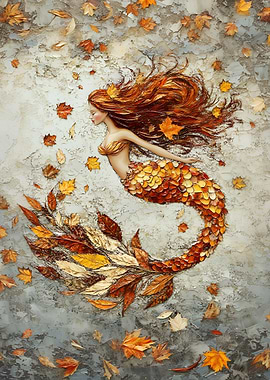 Autumn Mermaid with Leafy Tail