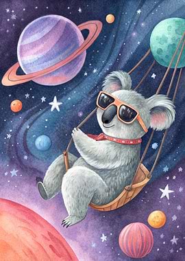 Koala in Space on a Swing