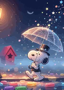 Snoopy with Umbrella in the Rain