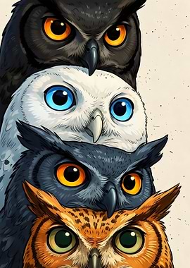 Stack of Four Owls