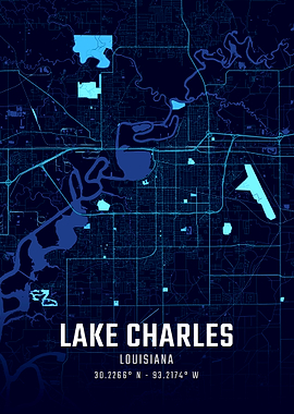 Lake Charles Louisiana Map Art
