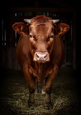 Brown Cow Standing in Barn