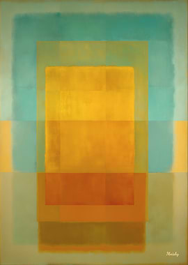 Turquoise Gold Color Field Abstract Painting