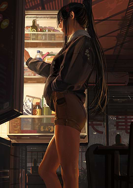 Woman looking into a refrigerator