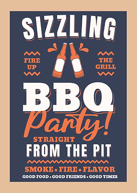 BBQ Party Poster, Vintage Barbecue Grill Wall Art, Backyard Grilling Decor, Retro BBQ Kitchen Poster