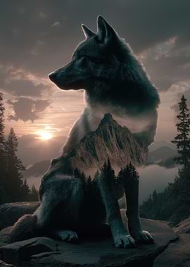 Majestic Wolf Double Exposure