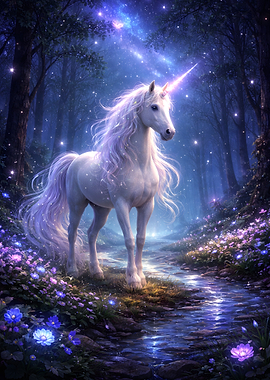 Magical Unicorn in a Starry Forest
