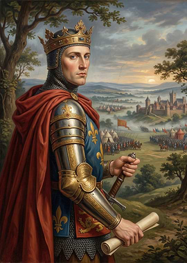 Medieval King with Sword and Scroll
