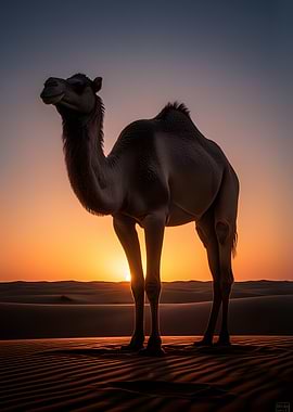 Camel in Desert Sunset