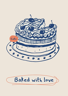 Hand-drawn cake with cherries