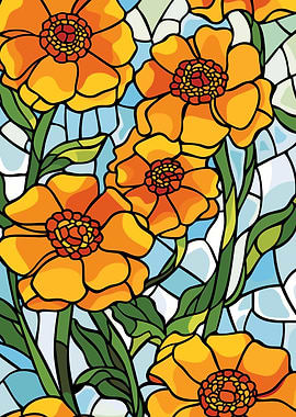 Stained Glass Orange Marigolds