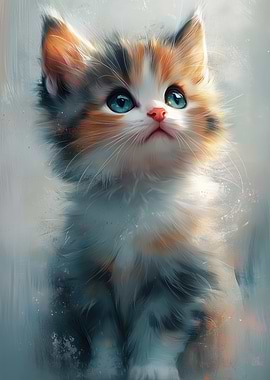 Cute Calico Kitten Looking Up