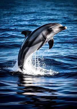 Dolphin leaping from blue ocean water