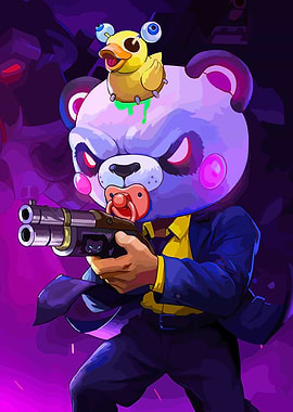 Bear Character with Shotgun and Duck