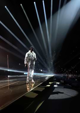 Rapper on stage with spotlights