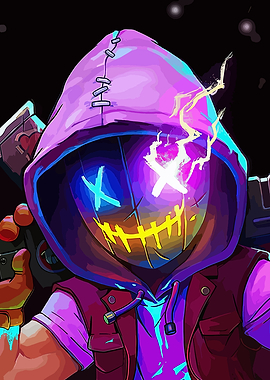Neon Masked Character with Hoodie