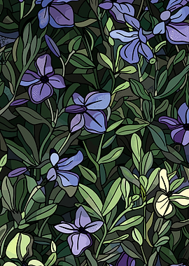 Purple Flowers and Green Leaves Pattern