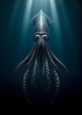 Giant Squid in Deep Ocean