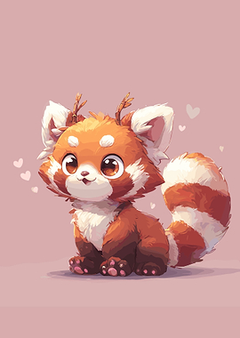 Cute Red Panda with Antlers