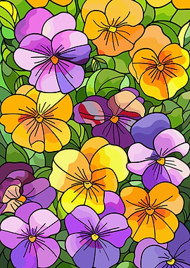 Stained Glass Pansy Floral Pattern