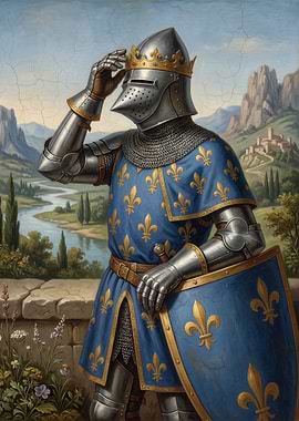 Knight in Armor with Crown and Fleur-de-lis