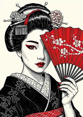 Geisha with Red Fan