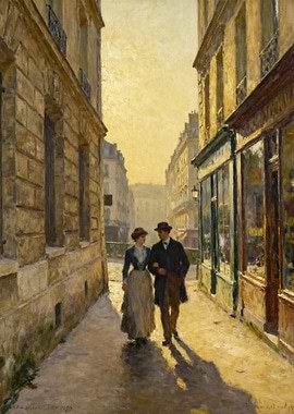 Couple walking down a Parisian street