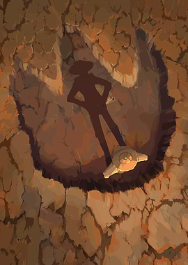 Cowboy Silhouette in Crater