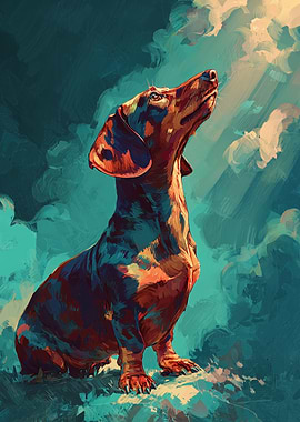 Dachshund Looking Up at Light