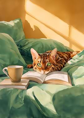 Bengal Cat Resting on a Book