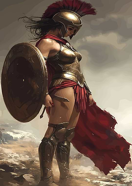 Spartan Warrior Woman with Shield