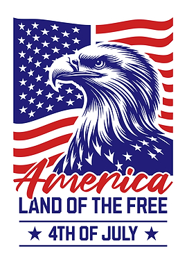 Vintage Independence Day Poster – American Eagle USA Flag Patriotic Wall Art – Land of the Free