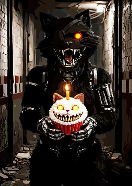 Scary Animatronic Cat with Cupcake