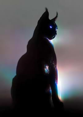 Silhouette of a Lynx with glowing blue eyes