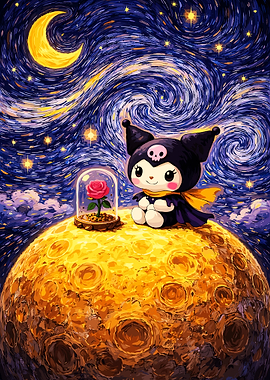 Kuromi on the Moon with a Rose