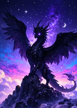 Black Dragon in a Starry Sky